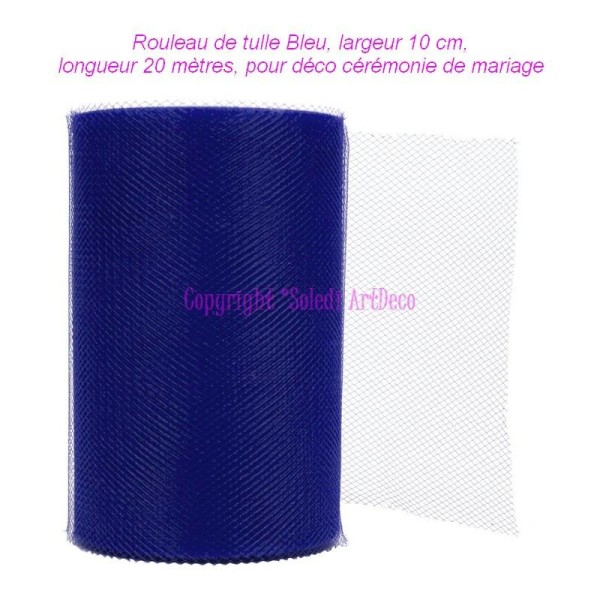 Rouleau de tulle Bleu, largeur 10 cm, longueur 20 mètres, pour déco cérémonie de mariage - Photo n°1