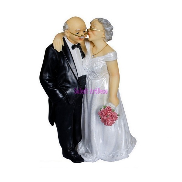 Grande Figurine Couple Marié depuis 50 ans, Anniversaire Mariage Noces d'Or, 15,8x10x7,2cm, avec Bou - Photo n°1