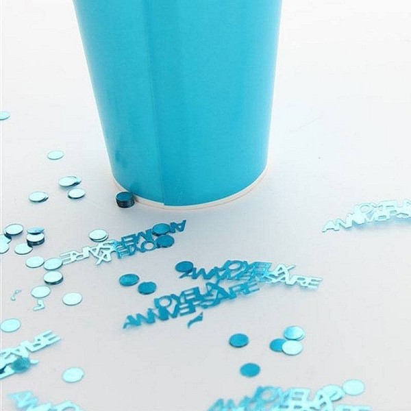 Paillettes Joyeux Anniversaire Bleu Turquoise à éparpiller, Long. 5mm et 4cm, Sachet Confettis de 18 - Photo n°1