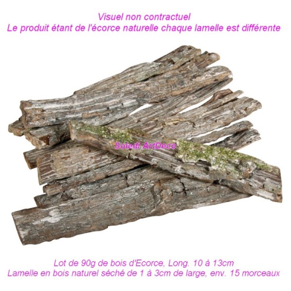 Lot de 90g de bois d'écorce, Long. 10 à 13cm, Lamelle en bois naturel séché de 1 à 3cm de large, env - Photo n°1
