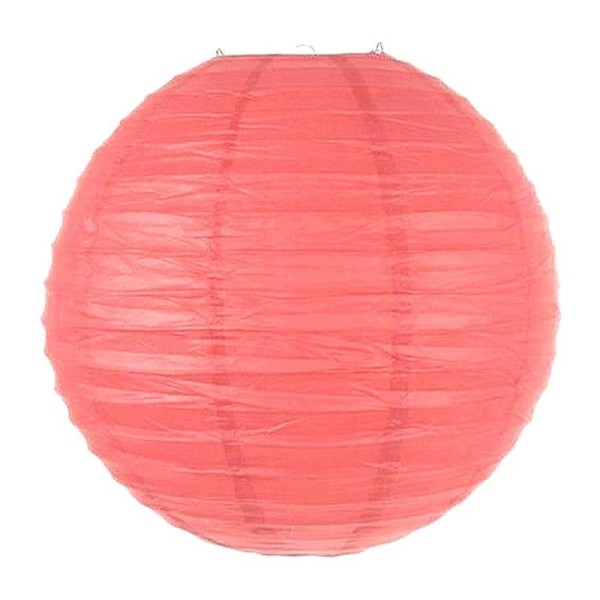 Lanterne Japonaise boule de 35 cm en papier Rouge Corail, Boule chinoise Rouge corail - Photo n°1
