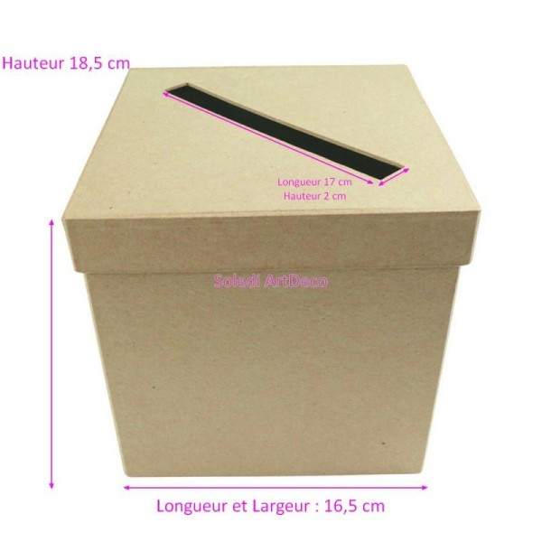 Petite Tirelire Carrée cartonnée, Urne à enveloppes avec fente en biais, 18,5x6 - Photo n°1
