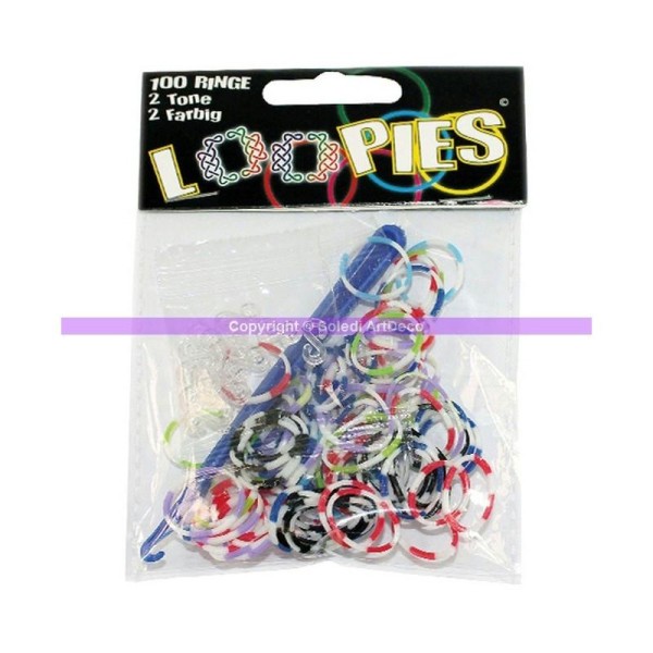 Set de 100 petits élastiques Loop Loom mélange 2 tons, avec accessoires - Photo n°1