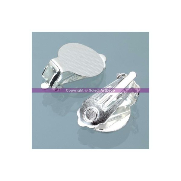 Clip boucle d'oreilles argenté, avec platine, 13 mm, 1 paire - Photo n°1