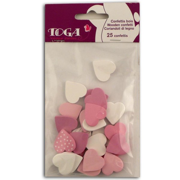 Miniatures en bois Confettis Coeur rose et blanc 2 cm - 25 pièces - Photo n°1