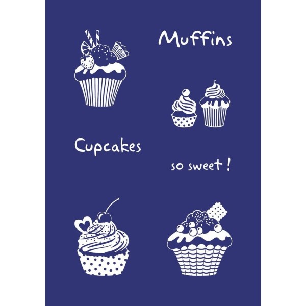 Pochoir autocollant Sweet Cupcakes, Muffins, Format A5, + raclette, sous blister - Photo n°1
