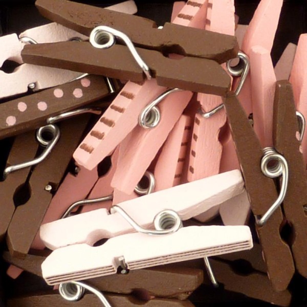 Pinces à linge mini Chocolat et rose 2,5 cm - Assortiment de 15 pinces - Photo n°2
