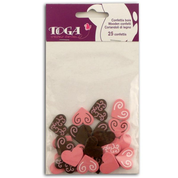 Miniatures en bois Confettis Coeur chocolat et rose 2 cm - 25 pièces - Photo n°1