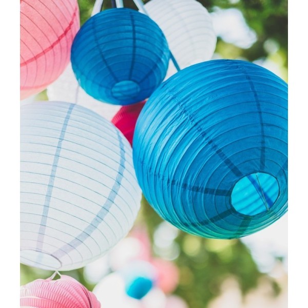 Lanterne Japonaise Bleu Turquoise, diam. 35 cm, Lampion boule Papier, à suspendre - Photo n°2