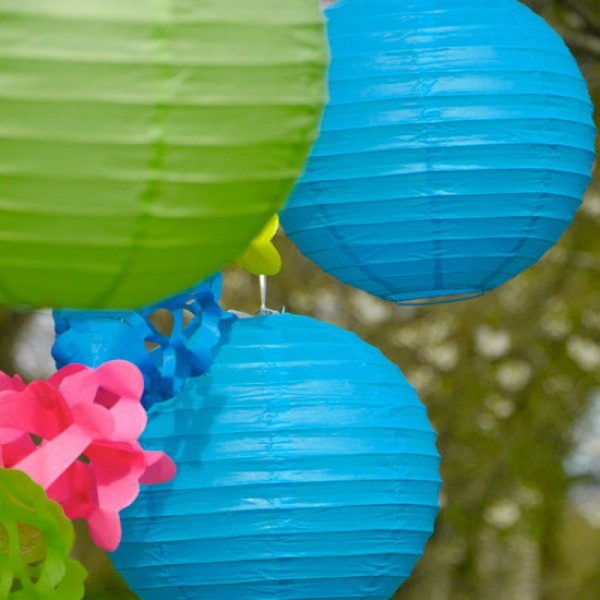 Lanterne Japonaise Bleu Turquoise, diam. 35 cm, Lampion boule Papier, à suspendre - Photo n°3