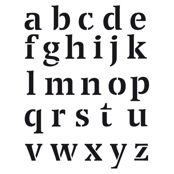 Pochoir stencil, Planche plastique 15x21cm, Lettres écriture minuscule de l'alphabet - Photo n°1