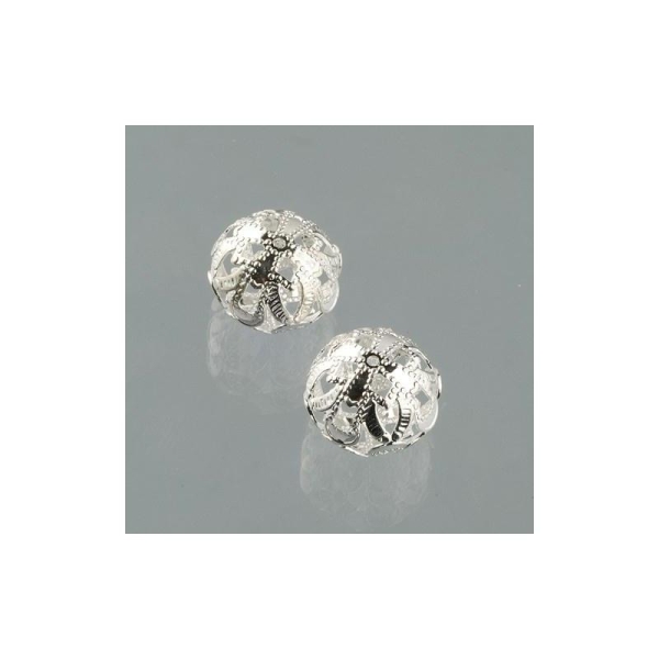 Perle filigrane argentée, 13 mm, lot de 4 - Photo n°1