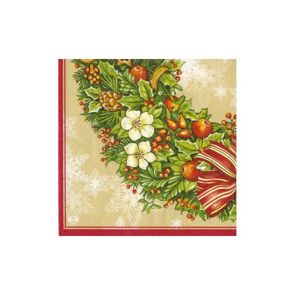 Lot de 2 Serviettes en papier motif Couronne florale hivernale,  3 épaisseurs, 33x33 cm - Photo n°1