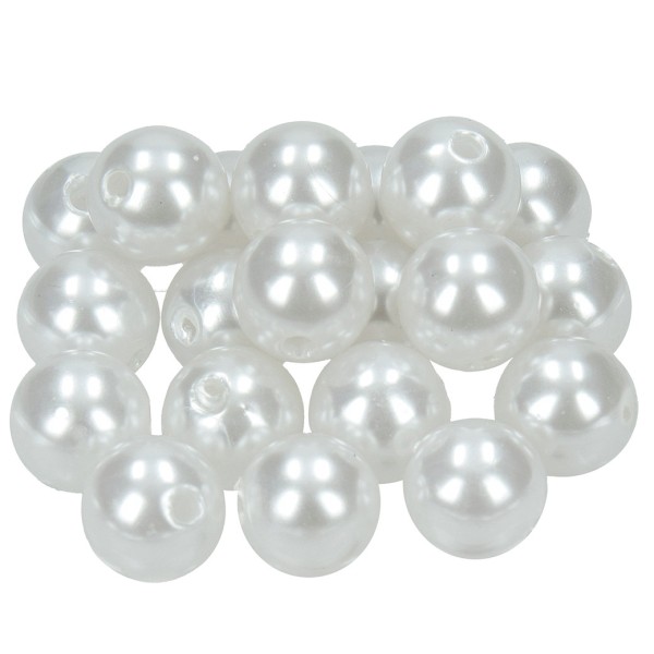 Lot de 10 Perles Blanches Nacrées en Verre 16mm 