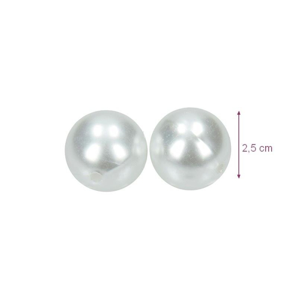Perles blanches nacrées diam. 25 mm, Lot de 2 Perles en plastique ciré - Photo n°1