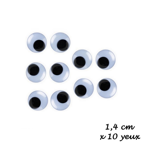 Lot de 5 paires de yeux à pupille mobile de diamètre 14 mm, 10 yeux à coller - Photo n°1