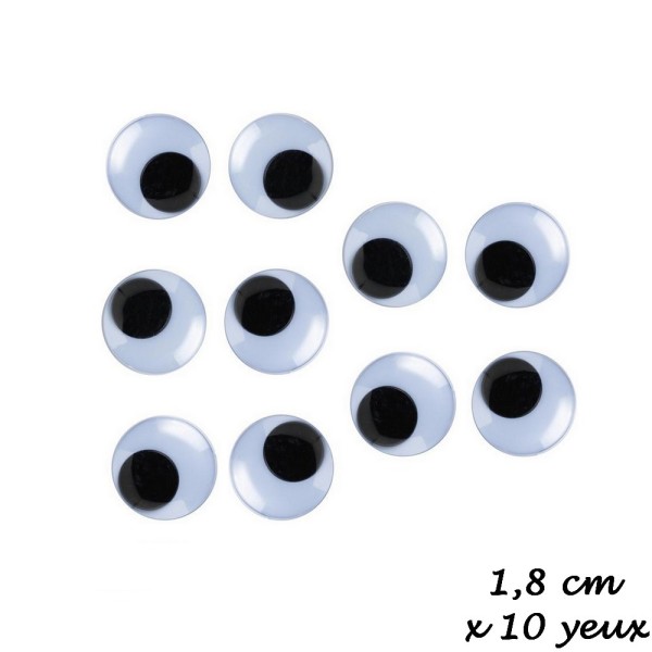 Lot de 5 paires de yeux à pupille mobile de diamètre 18 mm, 10 yeux à coller - Photo n°2