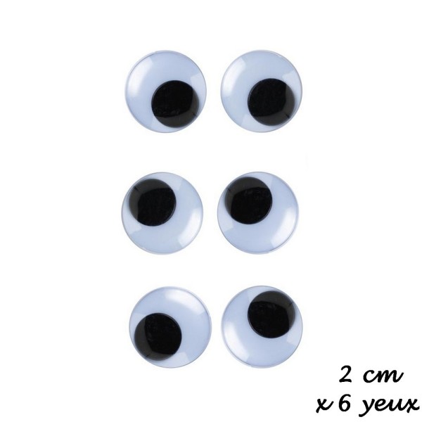 Lot de 3 paires de yeux à pupille mobile de diamètre 20 mm, 6 yeux à coller - Photo n°2