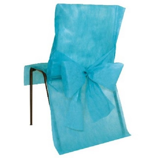 10 Housses de chaise mariage avec noeud turquoise - Photo n°1