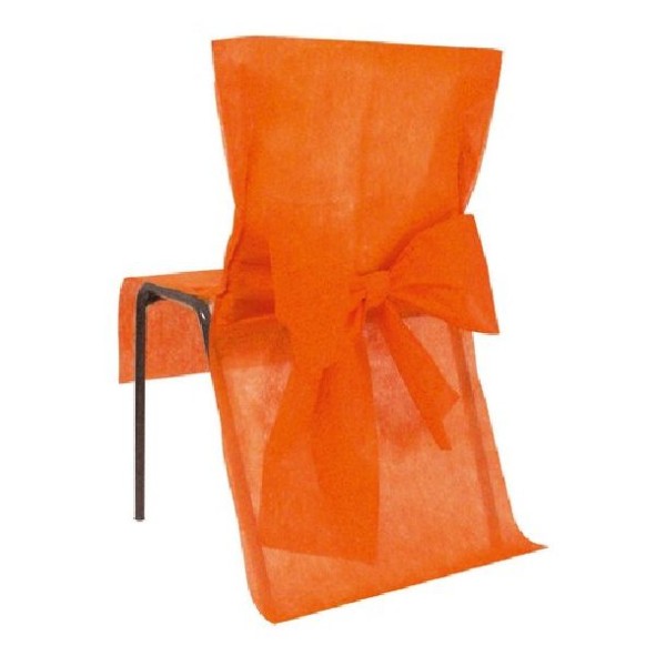 10 Housses de chaise mariage avec noeud orange - Photo n°1