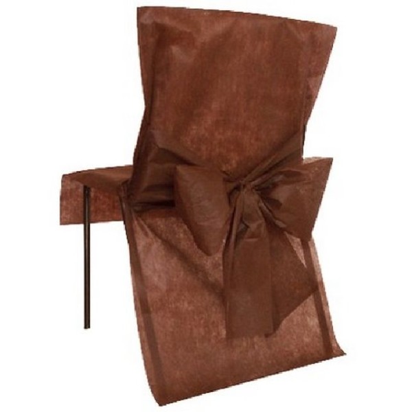 10 Housses de chaise mariage avec noeud chocolat - Photo n°1
