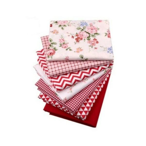 7 coupons tissu patchwork coton couture 40 x 50 cm TONS ROUGE 1008 - Photo n°1
