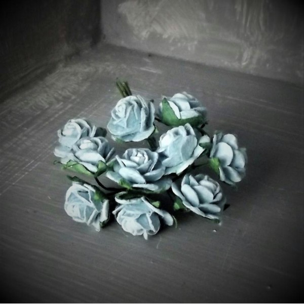 Bouquet 10 Roses Mulberry sur tige - Baby blue - 15mm - Photo n°1