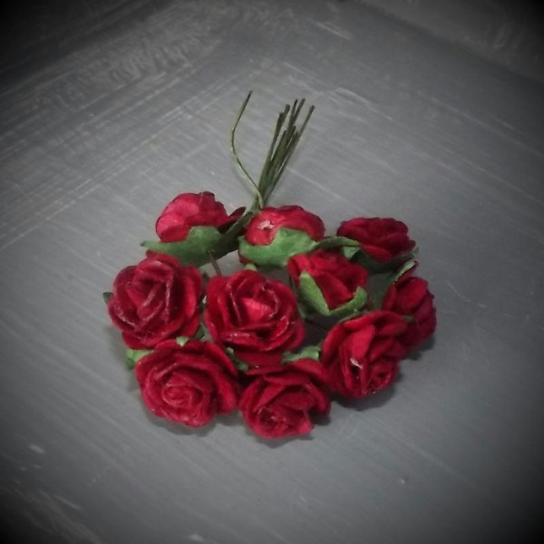 Bouquet 10 Roses Mulberry sur tige - Deep Red - 15 mm - Photo n°1