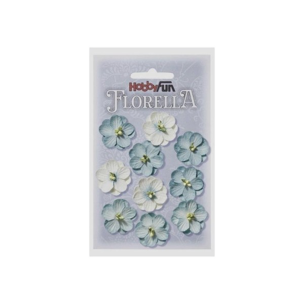 10 fleurs en papier de murier décoration scapbooking 2,5 cm HOBBYFUN FLORELLA BLEU ANCIEN - Photo n°1