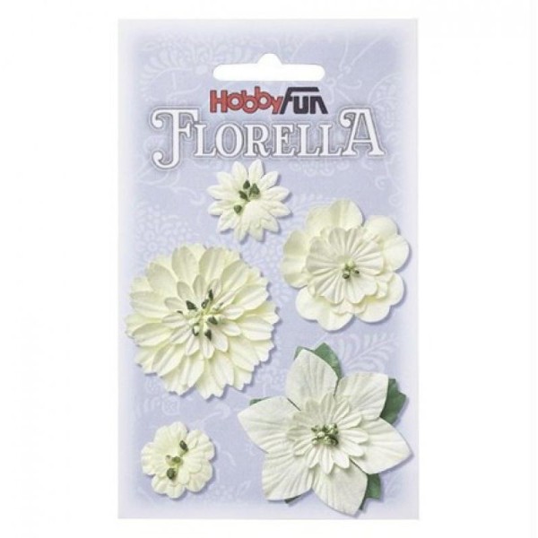5 fleurs en papier de murier décoration scapbooking HOBBYFUN FLORELLA CREME - Photo n°1