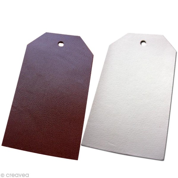 Etiquette en cuir Blanc et marron 8 x 4,5 cm - Lot de 4 - Photo n°1