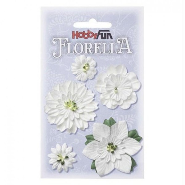 5 fleurs en papier de murier décoration scapbooking HOBBYFUN FLORELLA BLANC - Photo n°1