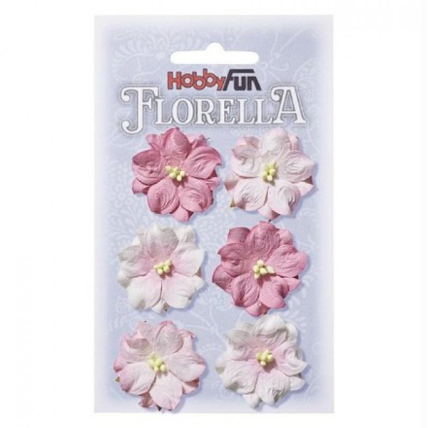 6 fleurs en papier de murier décoration scapbooking HOBBYFUN FLORELLA ROSE BLANC - Photo n°1
