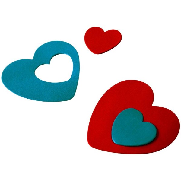 Coeur en cuir Rouge et turquoise 6 cm et 3 cm - Lot de 8 - Photo n°1