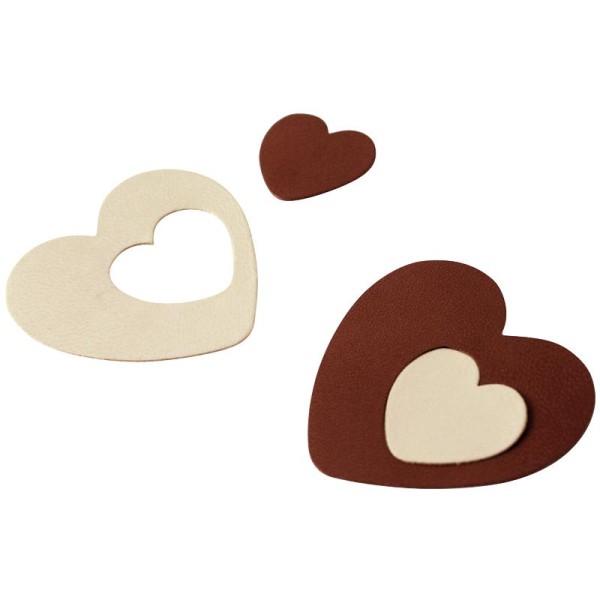Coeur en cuir Blanc et marron 6 cm et 3 cm - Lot de 8 - Photo n°1