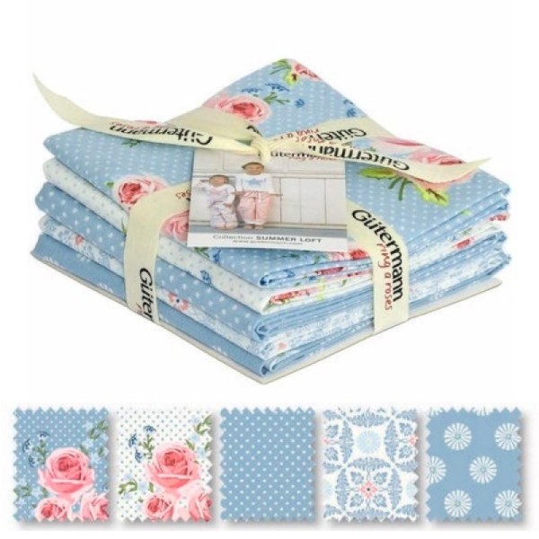 5 coupons tissu patchwork couture 45 x 55 cm Gutermann SUMMER LOFT BLEU - Photo n°1