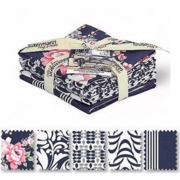 5 coupons tissu patchwork couture 45 x 55 cm Gutermann LONG ISLAND BLEU - Photo n°1