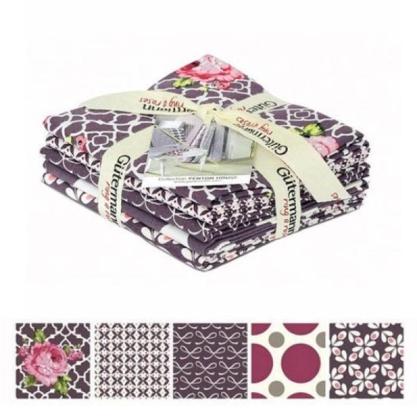 5 coupons tissu patchwork couture 45 x 55 cm Gutermann FENTON HOUSE AUBERGINE - Photo n°1