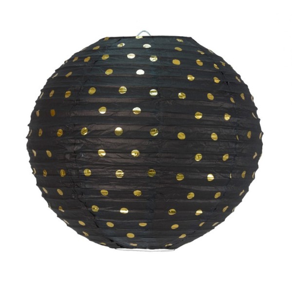 Lanterne Japonaise noire à pois or, diam. 35 cm, Lampion boule Papier, à suspendre - Photo n°1