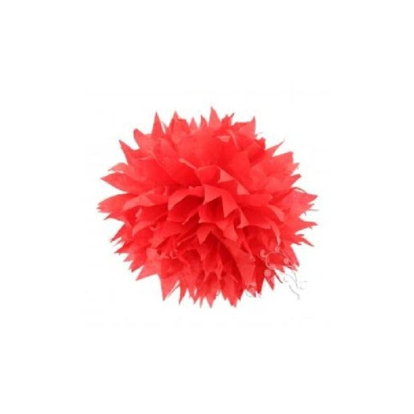Pompon papier de soie fleur 38 cm rouge - Photo n°1