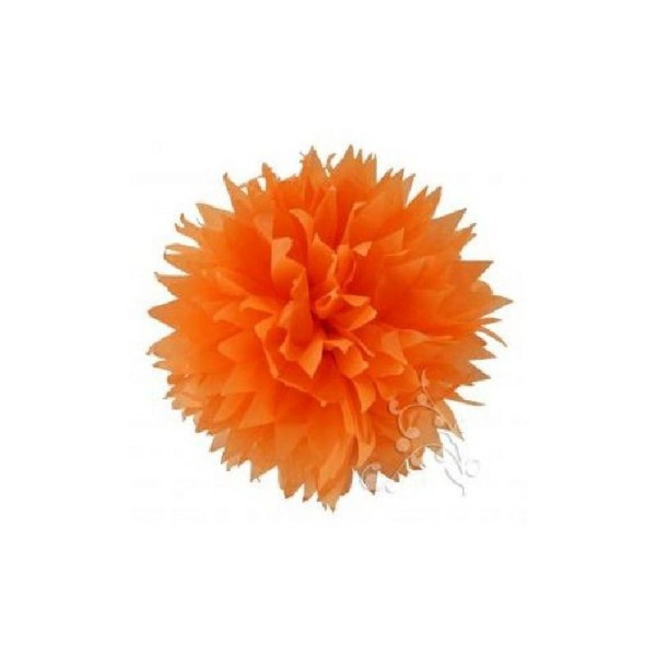 Pompon papier de soie fleur 38 cm orange - Photo n°1