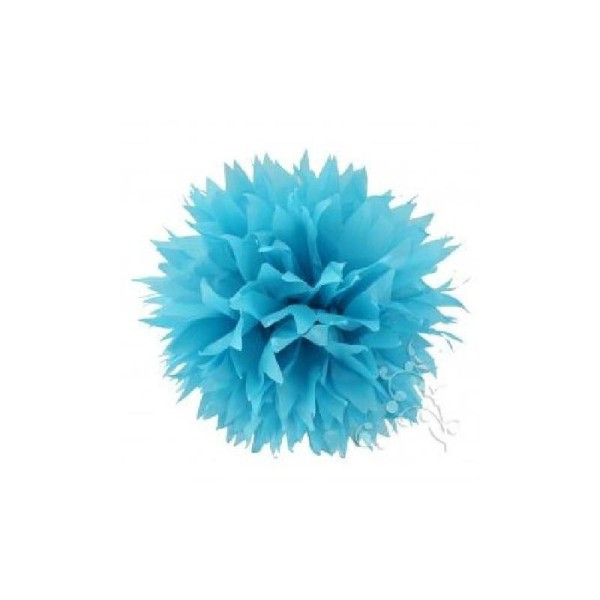 Pompon papier de soie fleur 38 cm turquoise - Photo n°1