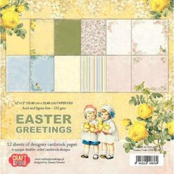 12 Papiers Fantaisis CRAFT AND YOU  30.5 cm EASTER GREETINGS - Photo n°1