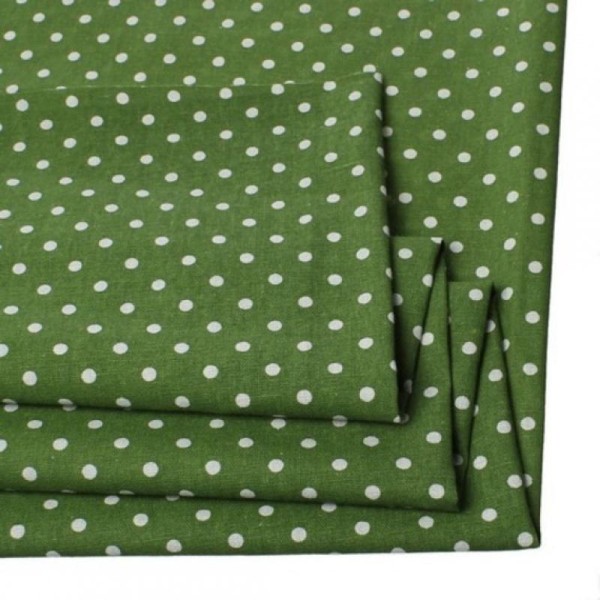 Tissu coton lin patchwork décoration couture 50 x 45 cm POIS BLANC FOND VERT - Photo n°1