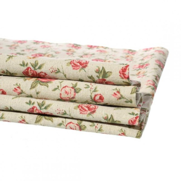 Tissu coton lin patchwork décoration couture 50 x 45 cm LES ROSES - Photo n°1