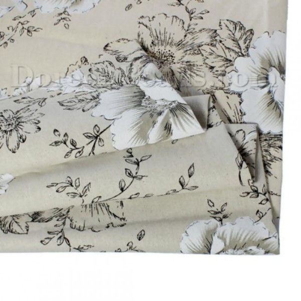 Tissu coton lin patchwork décoration couture 50 x 45 cm FLEUR BLANCHE - Photo n°1