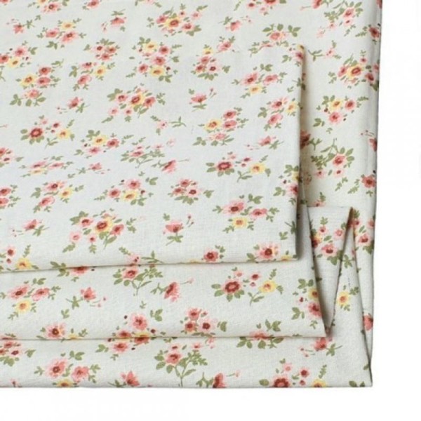 Tissu coton lin patchwork décoration couture 50 x 45 cm PETITE FLEUR - Photo n°1