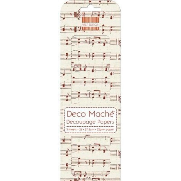 3 feuilles de papier découpage collage Déco Maché FIRST EDITION RED MUSIC NOTES - Photo n°1