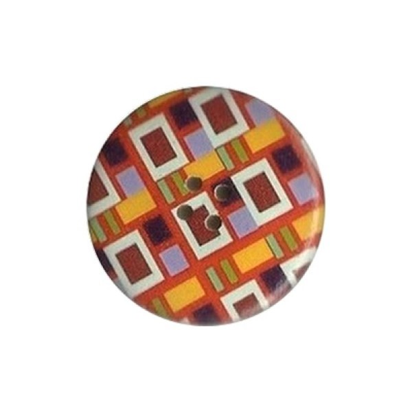 2 boutons ronds bois fantaisis couture scrapbooking 4 cm GEOMETRIE ORANGE BORDEAUX - Photo n°1