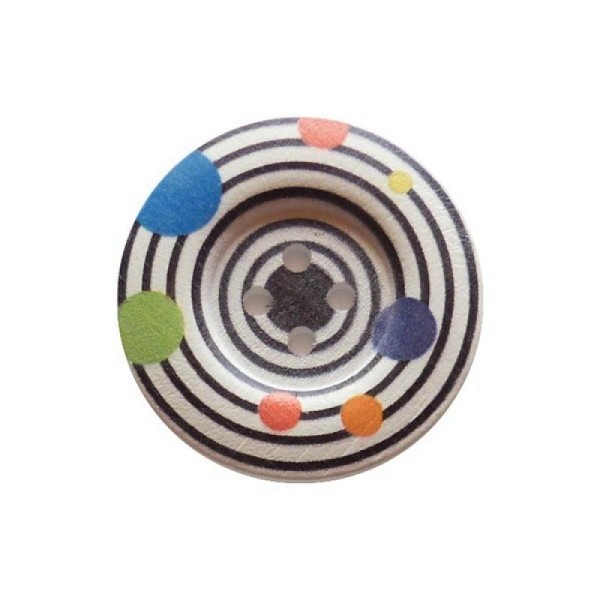 2 boutons ronds bois fantaisis couture scrapbooking 5 cm SPIRALE - Photo n°1
